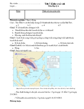 Giáo án Lớp 6 - Môn Địa lí Tiết 7 Kiểm tra 1 tiết